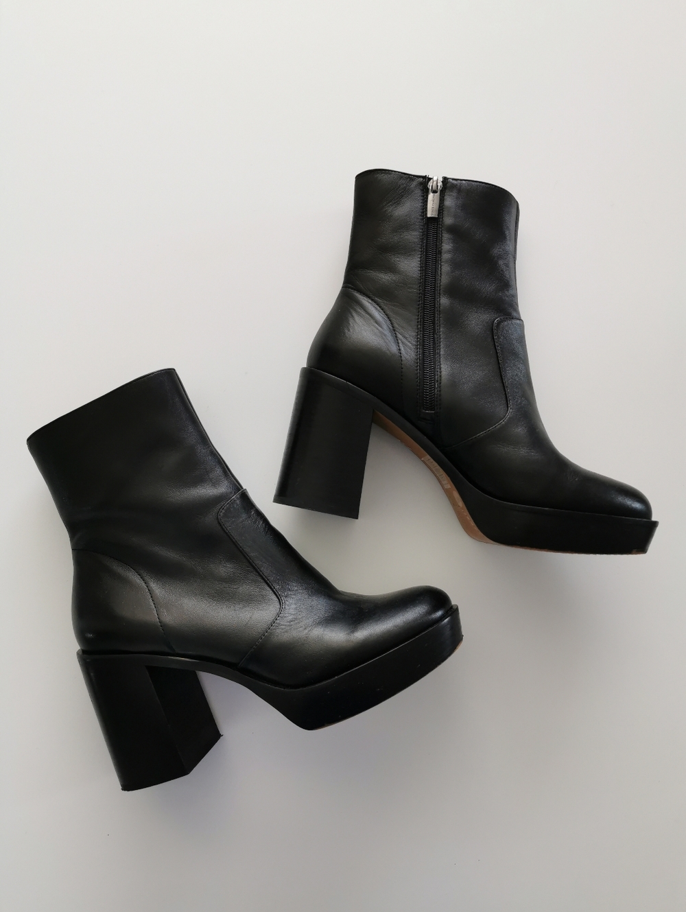 Vince Camuto Kentsa Black Leather Platform Ankle Boots with Block Heel